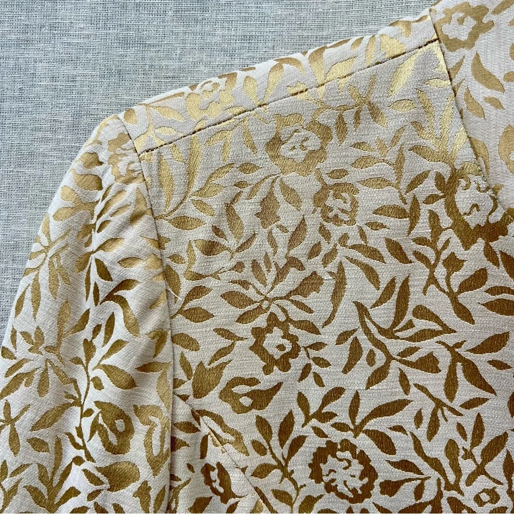 Pendleton Vintage 80s Gold Lame Cream Floral Brocade Belted Lined Blazer Jacket - Picture 4 of 16